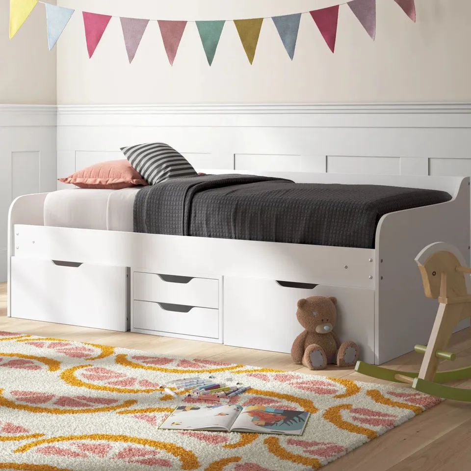 BOXED HEARNS SINGLE MATES & CAPTAINS DAY BED (WHITE) -2 BOXES-