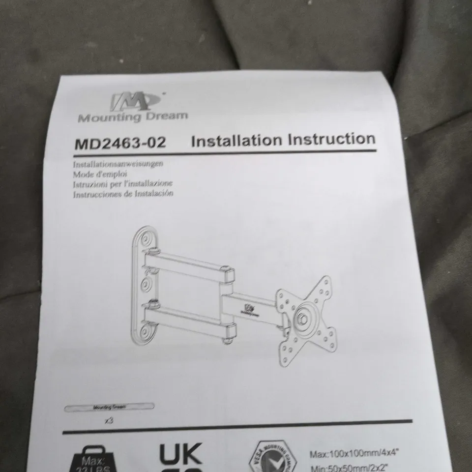 MOUNTING DREAM MD2463-02 TV WALL MOUNT BRACKET – BOXED
