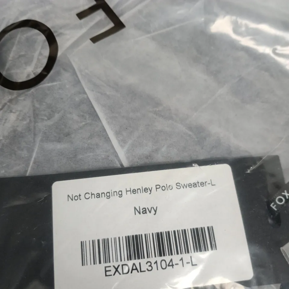 WHITE FOX NOT CHANGING HENLEY POLO SWEATER – NAVY, SIZE L