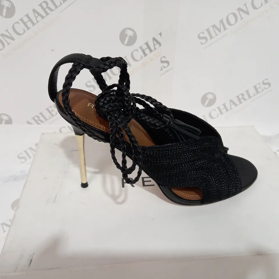 BOXED REISS MINERVA STRAP BLACK ROPE LACE HEEL - SIZE 4