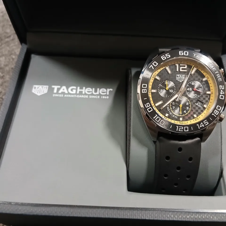 TAG HEUER FORMULA 1 CHRONOGRAPH WATCH - BLACK DIAL WITH YELLOW RING, BOXED