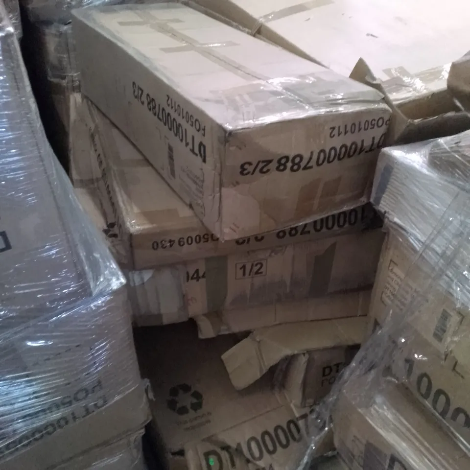 PALLET OF ASSORTED FLAT PACK DINING TABLE PARTS 