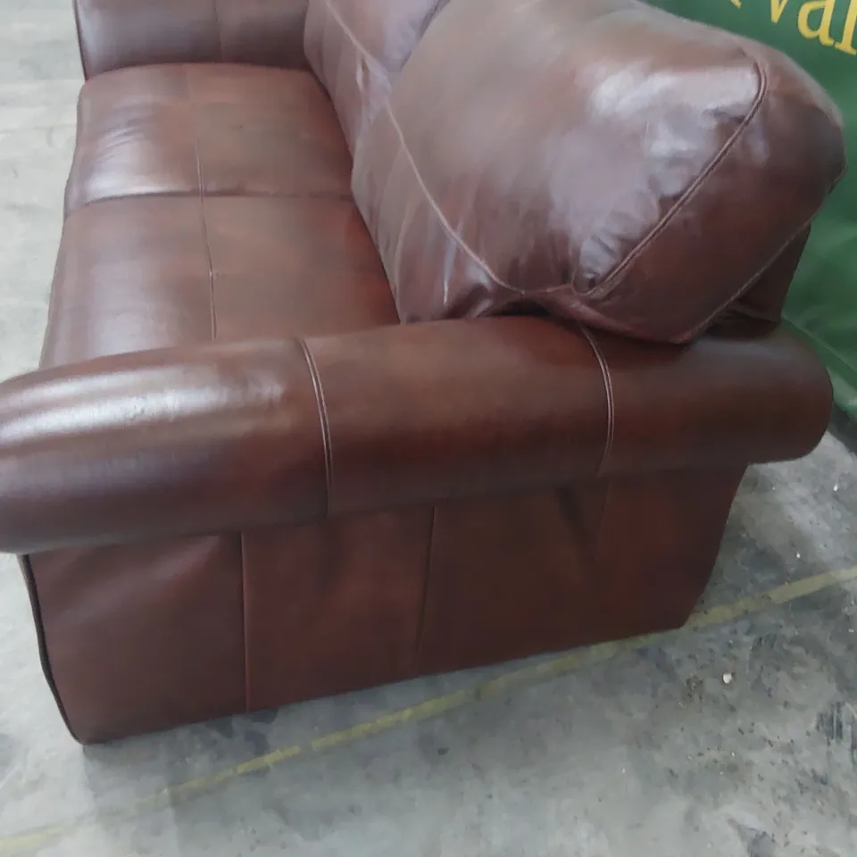 DESIGNER THREE SEATER SOFA CHESTNUT LEATHER 