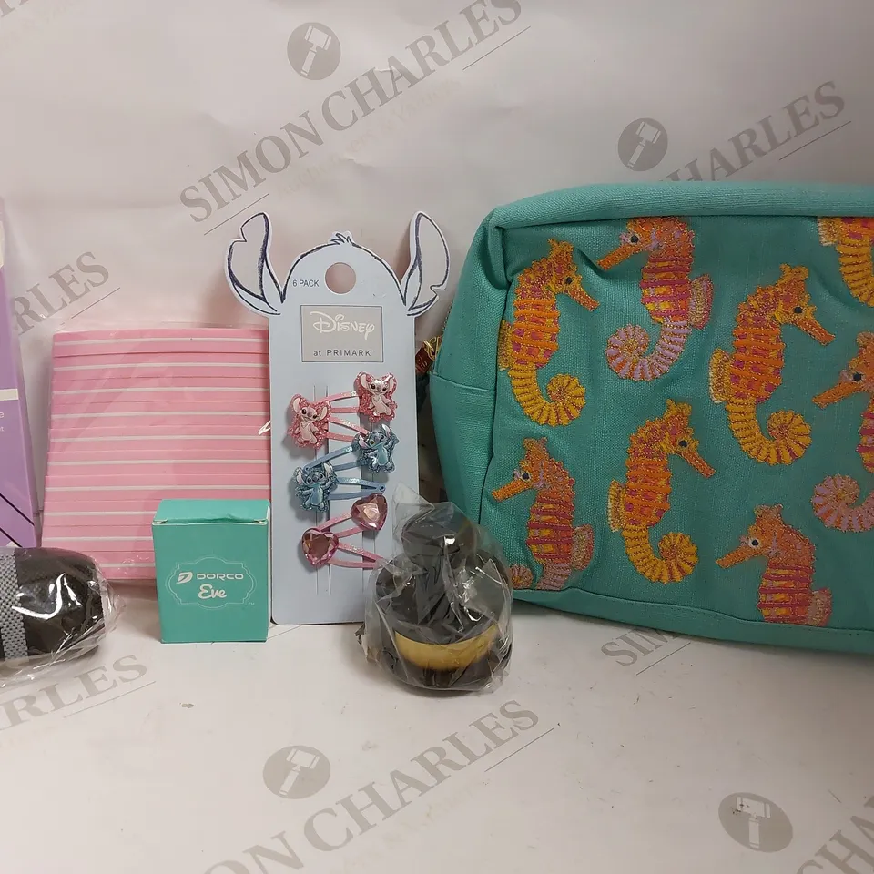 BOX OF APPROX 10 COSMETIC ITEMS TO INCLUDE BEETLES NAIL FILES, DISNEY HAIR CLIPS AND MAKE UP BAG