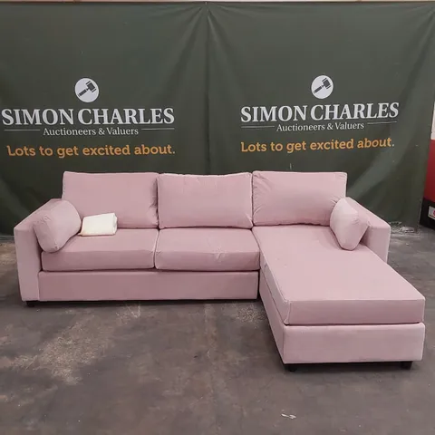 QUALITY DESIGNER PETAL PINK FABRIC CORNER CHAISE SOFA BED
