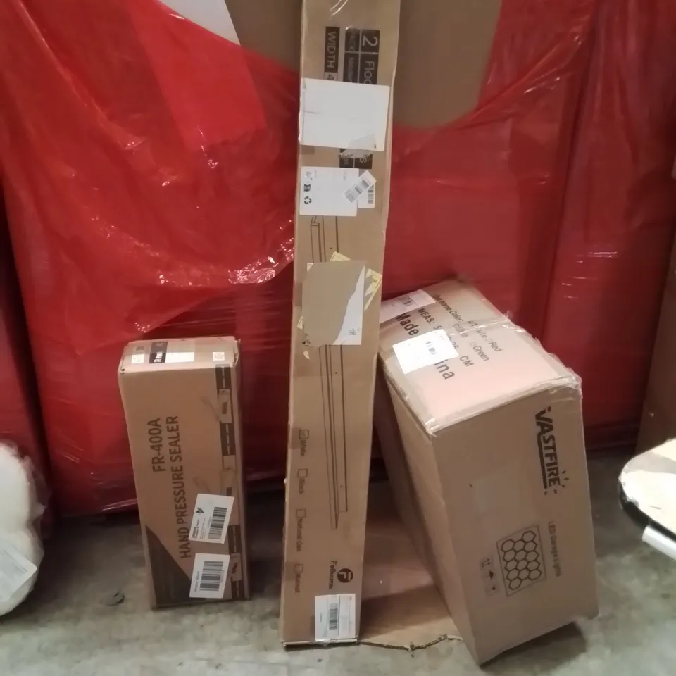 PALLET OF ASSORTED HOUSEHOLD GOODS AND PRODUCTS TO INCLUDE;HAND PRESSURE SEALER,FLOATING SHELVES,LED LIGHTS