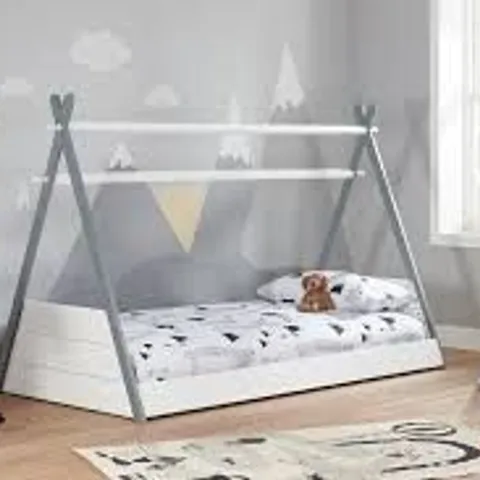 BOXED TEEPEE SINGLE WHITE CHILDRENS BED FRAME - WHITE & GREY (1 BOX)