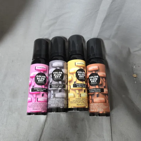 BOX OF APPROXIMATELY 24 ASSORTED MATRIX COLOR BLOW DRY HAIR CARE PRODUCTS INCLUDING CARAMEL BLONDE/GOLDEN BLONDE/TITANIUM SILVER AND HOT PINK