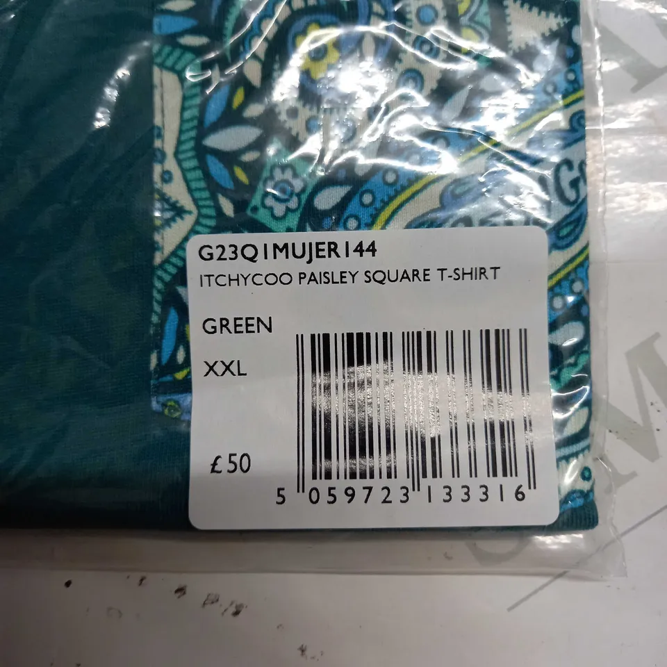 BAGGED PRETTY GREEN ITCHYCOO PAISLEY SQAURE T-SHIRT SIZE XXL