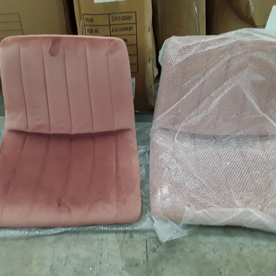 BOXED PAIR PINK VELVET BARSTOOLS 