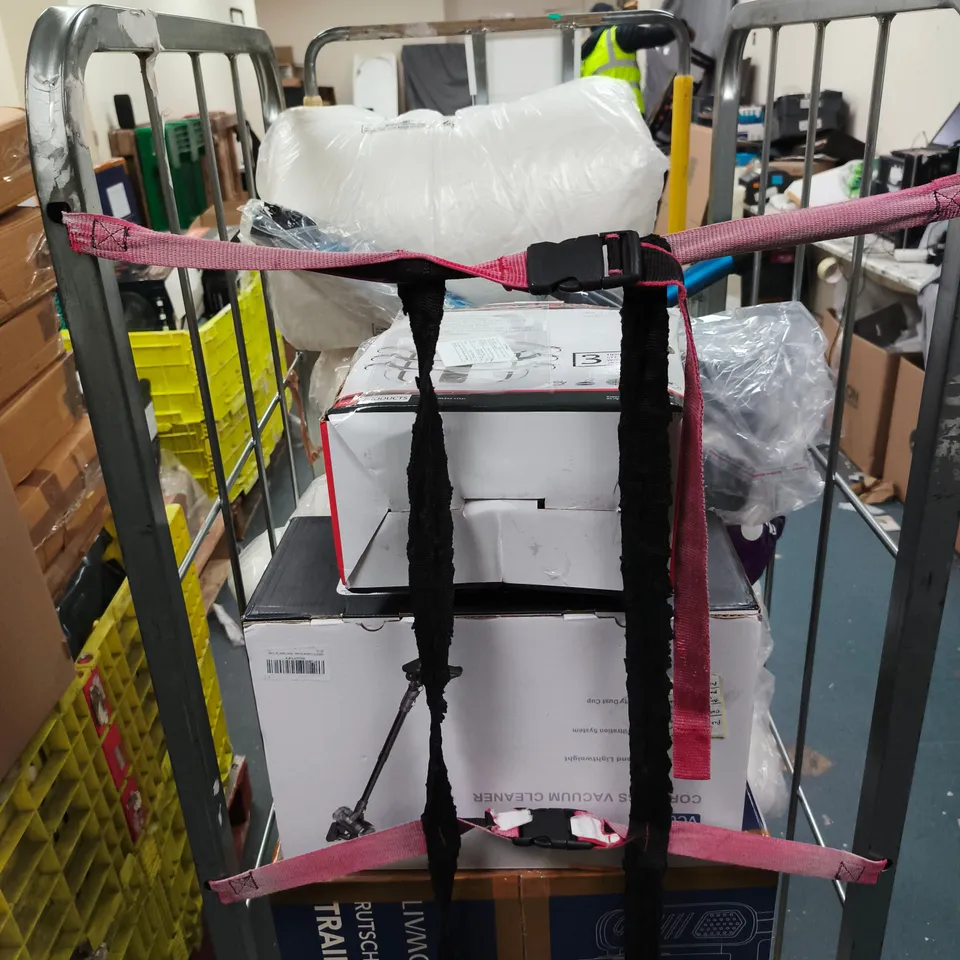 CAGE OF APPROXIMATELY 8 ASSORTED ITEMS INCLUDING 3 TIER STEAMER SET, CORDLESS VACUUM CLEANER AND ANTI SLIP PEDAL EXERCISER