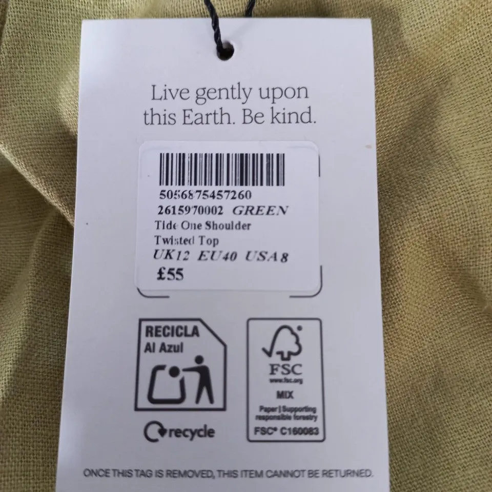 NOBODY'S CHILD UK12 TIDE ONE-SHOULDER TWISTED TOP – GREEN