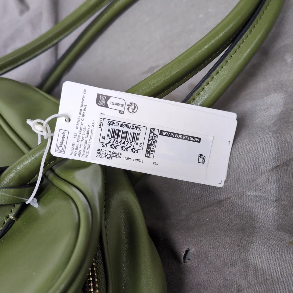 MARKS AND SPENCER VEGAN GREEN ONE SIZE HANDBANG WITH MINI BAG