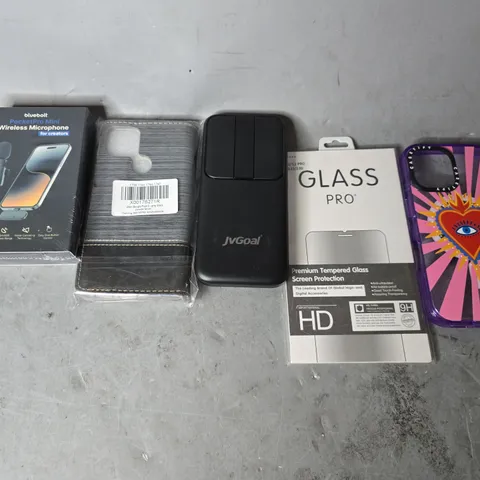 APPROXIMATELY 15 ASSORTED ITEMS TO INCLUDE -  WIRELESS MICROPHONE , GLASS PRO TEMPERED GLASS , PHONE CASES ETC