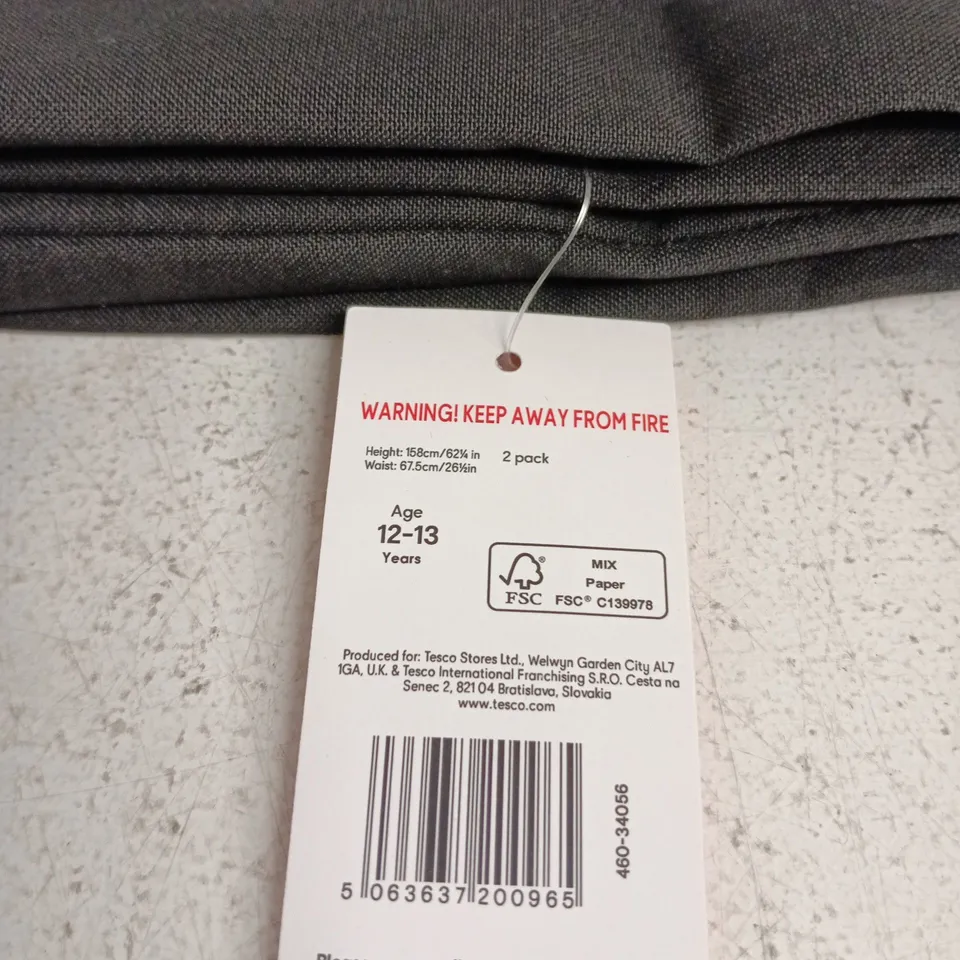 TESCO GIRLS' REGULAR FIT BLACK TROUSERS – 2 PACK, AGE 12-13