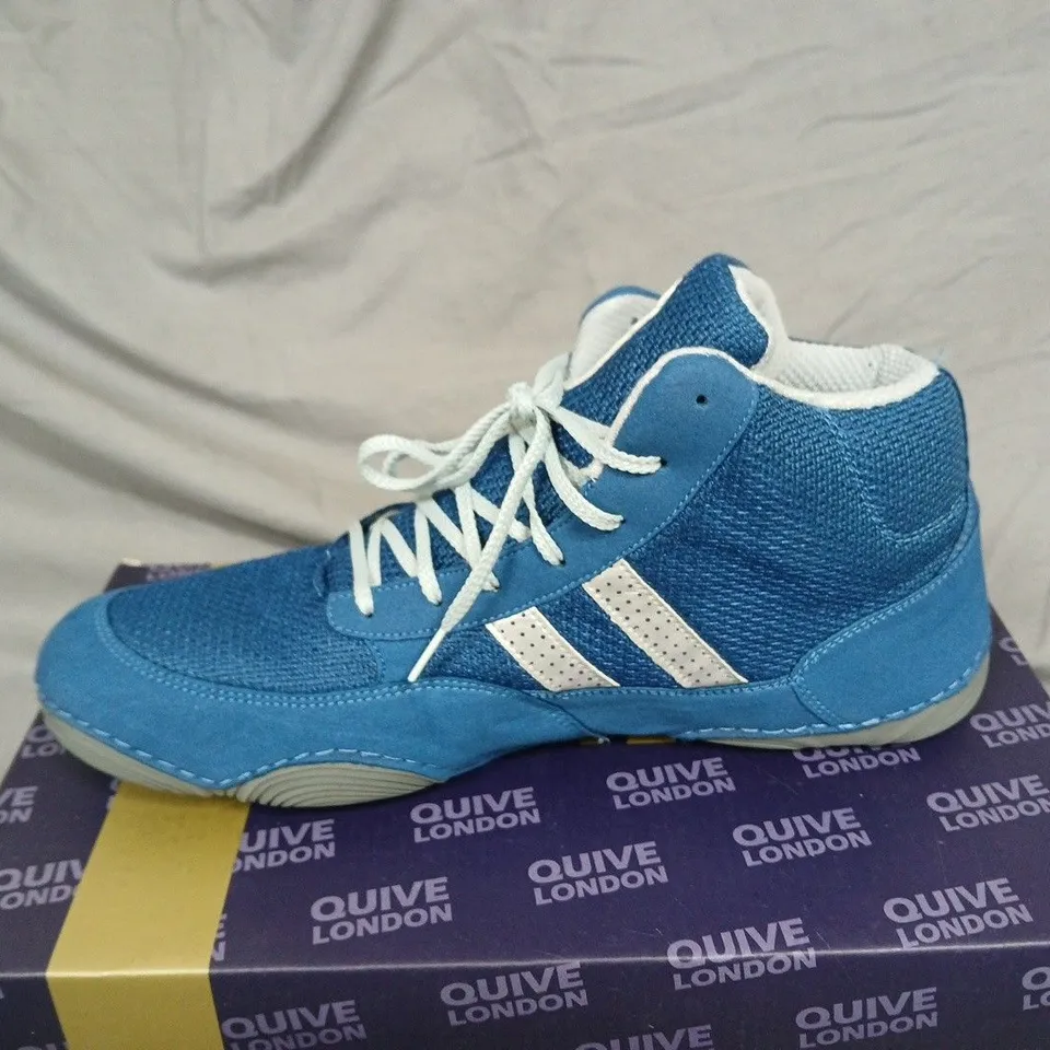 BOXED BLUE HIGH-TOP SNEAKERS WITH SEGA LOGO ON TONGUE - UK 10