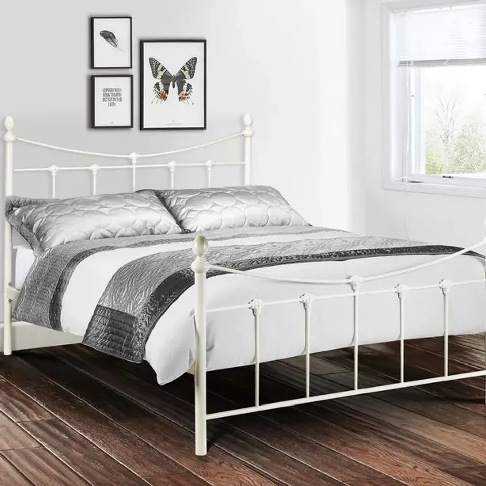 BOXED JULIAN BOWEN REBECCA 135cm BED - STONE WHITE (2 BOXES)
