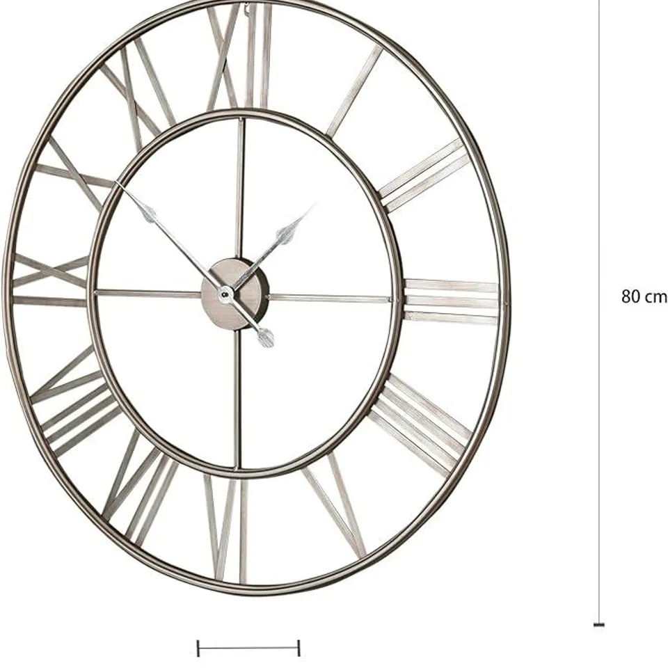 BOXED HOMESDIRECT365 SILVER METAL FRAME ROUND CLOCK | LARGE WALL CLOCK - 80 x 80cm