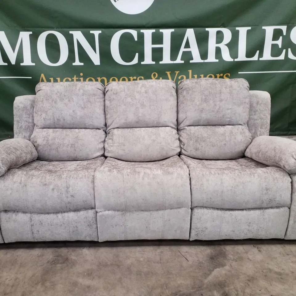 QUALITY DESIGNER 3 SEATER MANUAL RECLINER SOFA - LIGHT GREY FABRIC