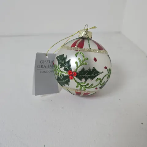 APPROXIMATELY 12 GISELA GRAHAM HOLLY GLASS BAUBLES FEATURING HAND-PAINTED HOLLY LEAVES AND BERRIES