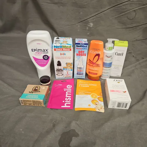 APPROXIMATEY 20 HEALTH AND BEAUTY PRODUCTS TO INCLUDE - HISMILE TEETH WHITENING STRIPS - EUCERIN CLEANSING MILK - DOVE ANTIPERSPIRANT CREAM STICK - ETC