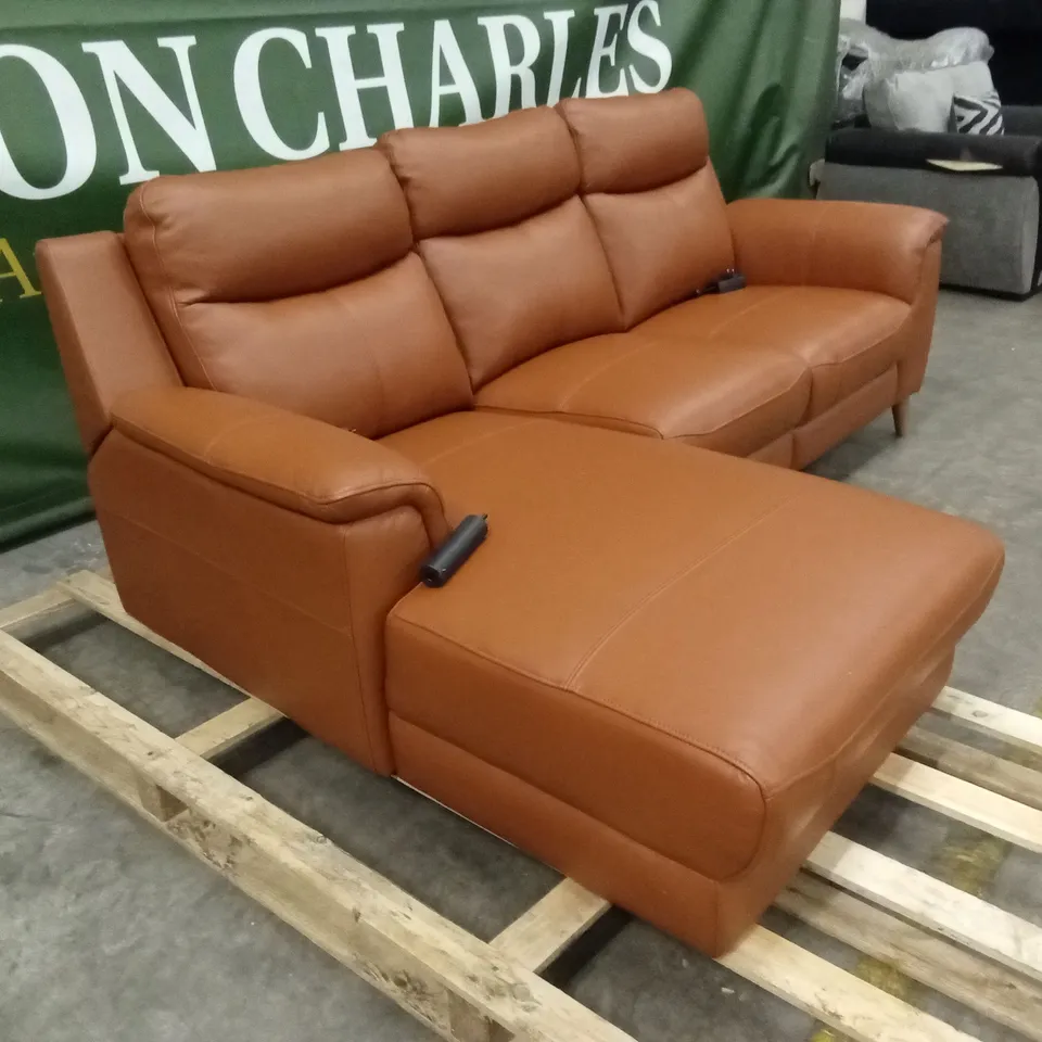QUALITY DESIGNER DESIGNER POWER RECLINER LEATHER CORNER CHAISE SOFA - HAZEL