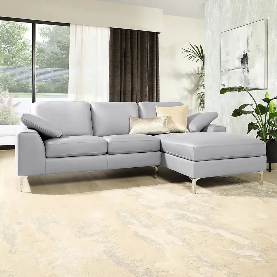 BOXED DESIGNER VALENCIA L-SHAPED CORNER SOFA RHF - LIGHT GREY CLASSIC FAUX LEATHER (BOX 2 OF 2 ONLY)