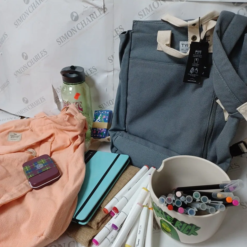 APPROXIMATELY 8 COTTON ON ITEMS INCLUDING PINK EXTRA LARGE TOTE BACK AND GREY BACKPACK, LARGE FOOD BOWL, WATERCOLOR BRUSH PEN