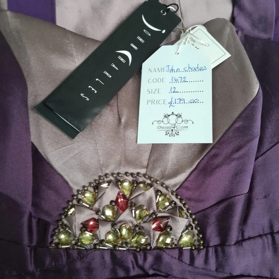 JOHN CHARLES PURPLE EMBELLISHED DRESS WITH SHOULDER JACKET - 12