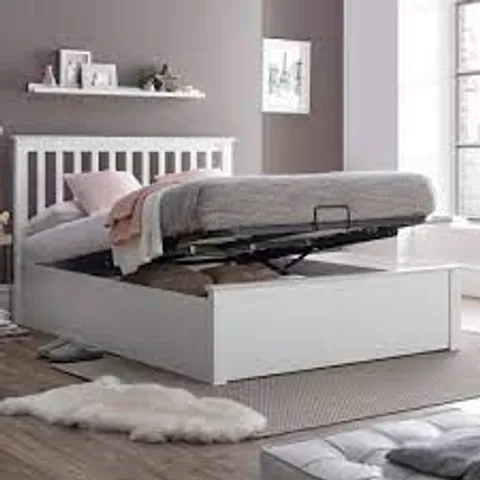 BOXED PHOENIX OTTOMAN BED - WHITE // SIZE: DOUBLE (INCOMPLETE. 3/4 BOXES PRESENT. BOX 4 OF 4 MISSING)