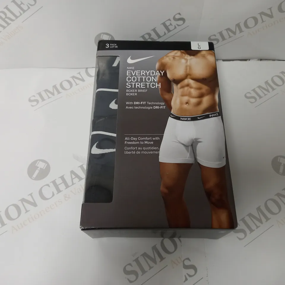 NIKE EVERYDAY COTTON STRETCH BOXER BRIEFS IN BLACK - 3 PACK - LARGE