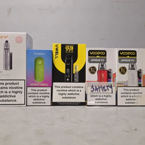 BOX OF APPROXIMATELY 18 ASSORTED E-CIGARETTES PRODUCTS TO INCLUDE - VOOPOO , UWELL , ASPIRE  ETC