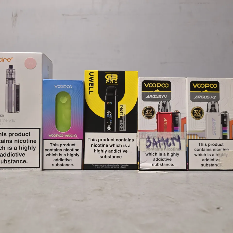 BOX OF APPROXIMATELY 18 ASSORTED E-CIGARETTES PRODUCTS TO INCLUDE - VOOPOO , UWELL , ASPIRE  ETC