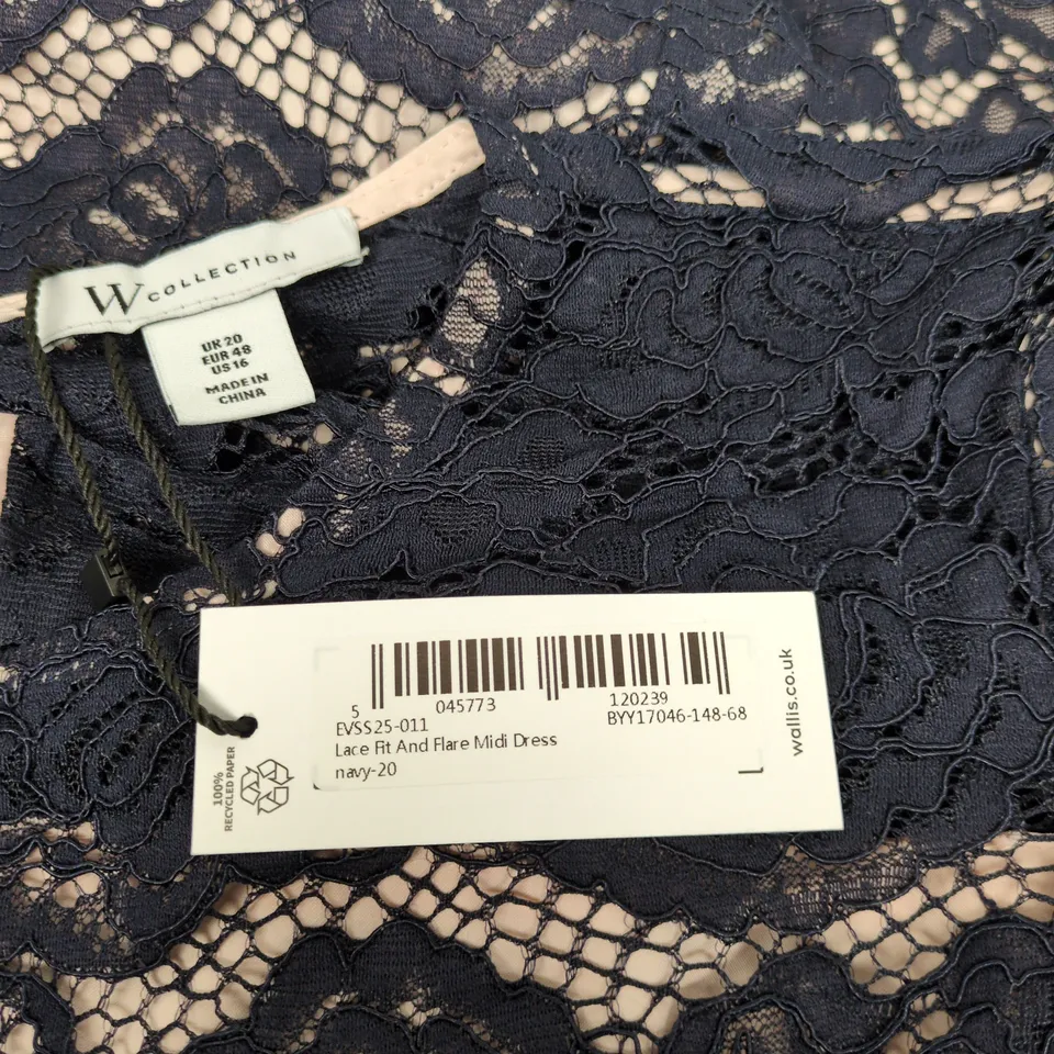 UK 20 W COLLECTION NAVY LACE MIDI DRESS