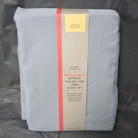 JOHN LEWIS BAMBOO VISCOSE AND LINEN DUVET SET IN BLUE - DOUBLE