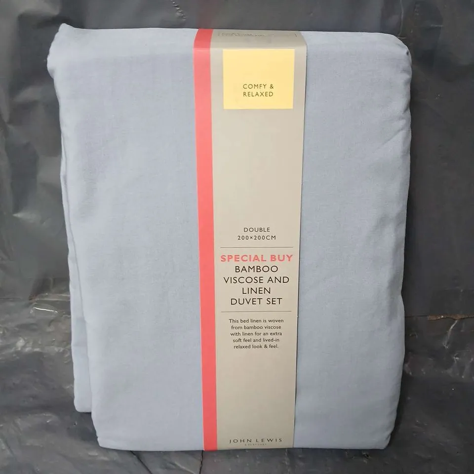 JOHN LEWIS BAMBOO VISCOSE AND LINEN DUVET SET IN BLUE - DOUBLE