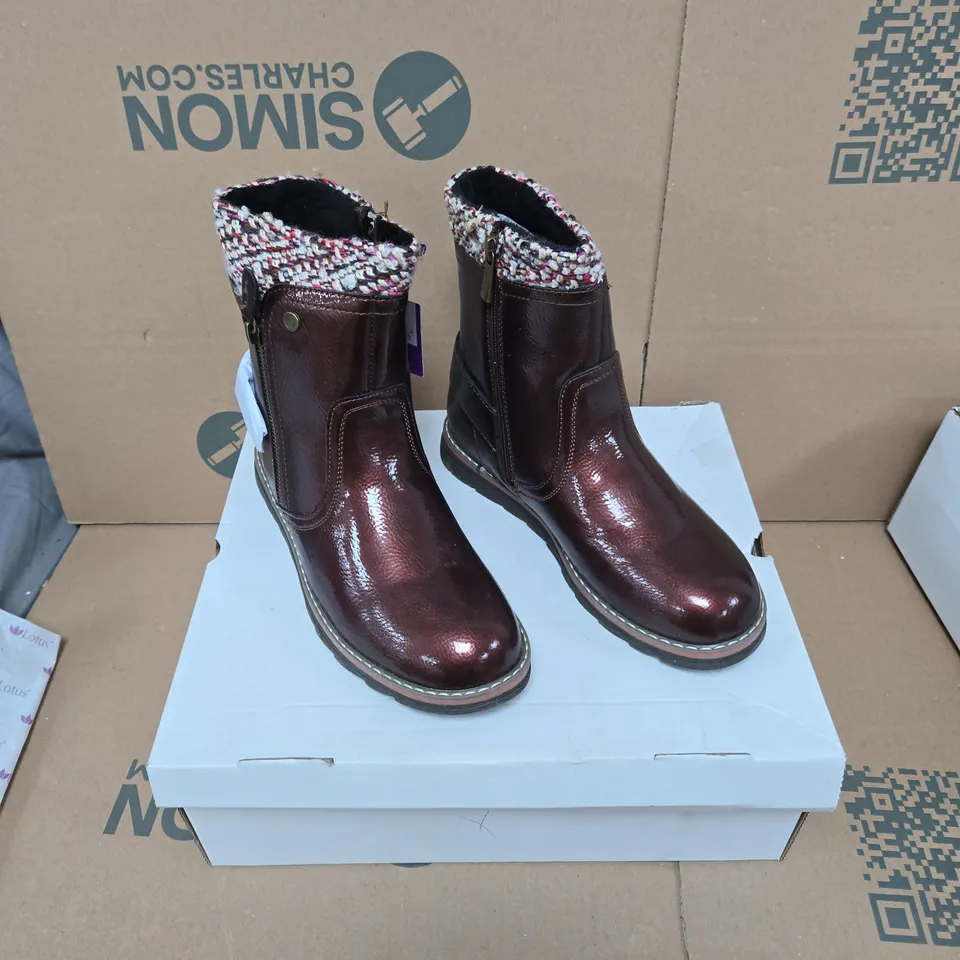 LOTUS - MORGAN BRONZE PATENT LADIES BOOTS - UK SIZE 4