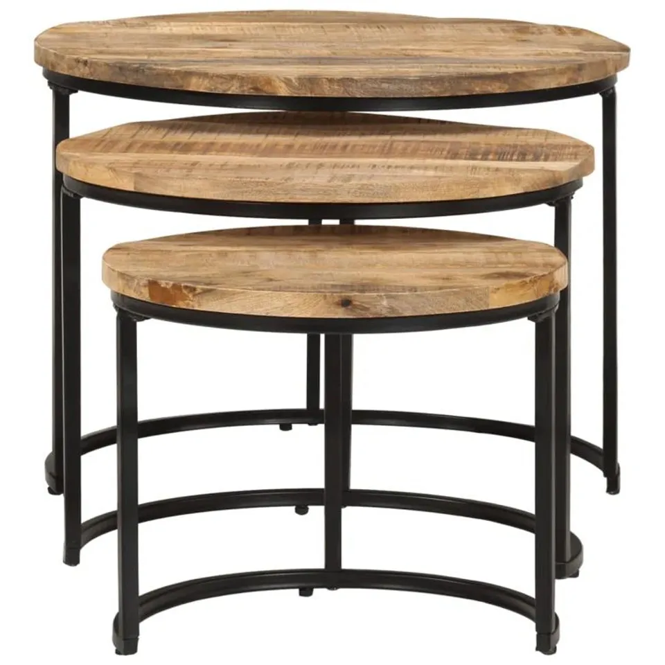 BOXED GRAJEDA SOLID ACACIA WOOD 3 PIECE NEST OF TABLES - BLACK (1 BOX)