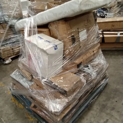 PALLET OF ASSORTED HOUSEHOLD GOODS AND PRODUCTS TO INCLUDE; SUITCASES, BBQ, PARASOL BASES ETC