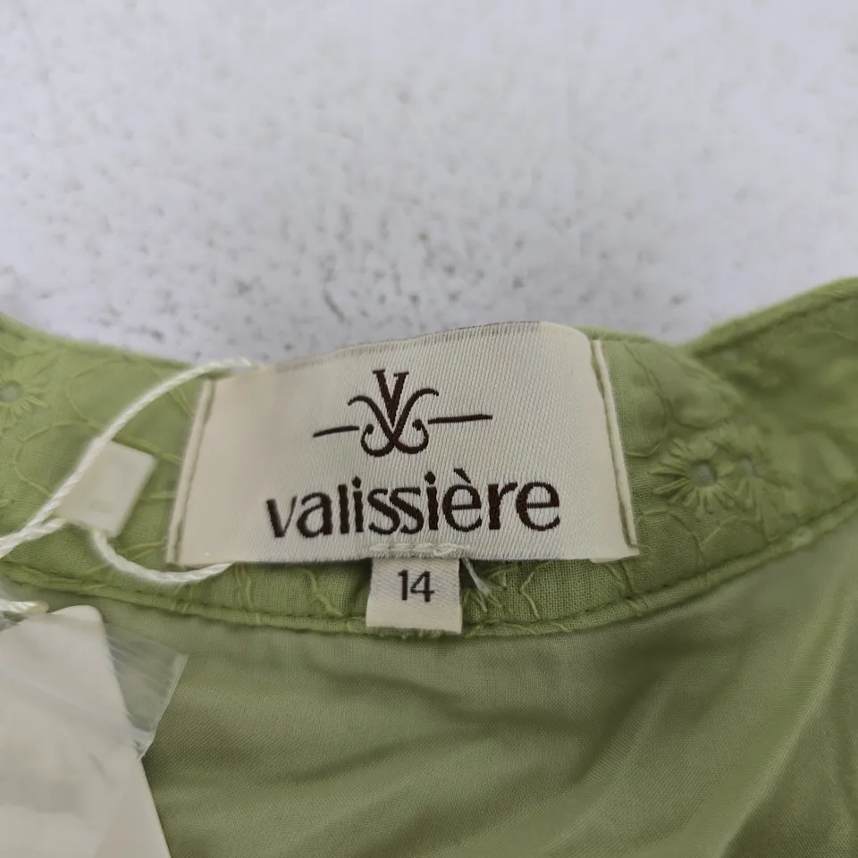VALISSIÈRE GREEN EYELET DRESS, SLEEVELESS, SIZE 14