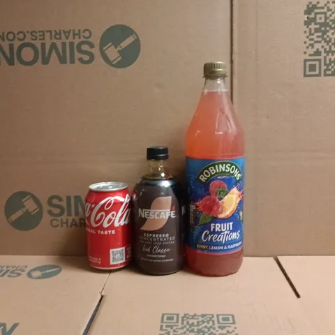 APPROXIMATELY 8 ASSORTED FOOD AND DRINK ITEMS TO INCLUDE COCA-COLA, NESCAFE, ROBINSONS, ETC