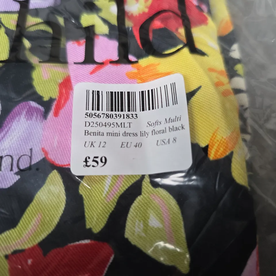 NOBODY'S CHILD BENITA MINI DRESS LILY FLORAL BLACK – UK 12