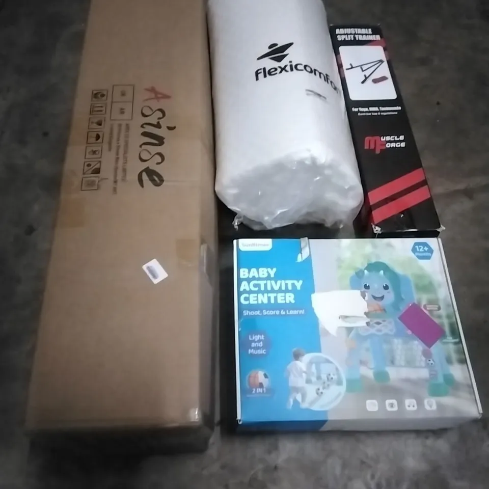 PALLET OF HOUSEHOLD ITEMS TO INCLUDE CHRISTMAS, MEMORY FOAM FLEXI COMFORT,ADJUSTABLE SPLIT TRAINER,BABY ACTIVITY CENTER AND OTHER ASSORTED ITEMS...