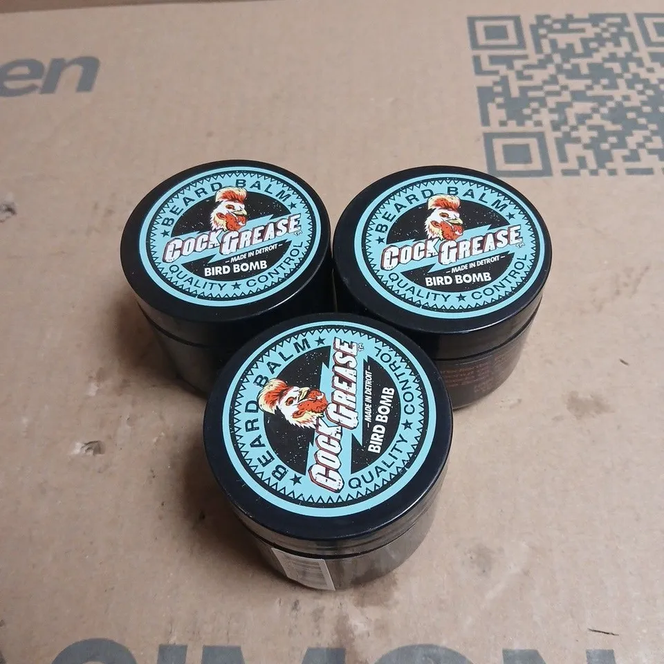 BOX OF APPROXIMATELY 50 X COCK GREASE BEARD BALM BIRD BOMB 50G
