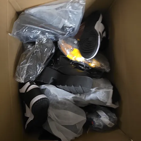 BOX OF APPROXIMATELY 12 PAIRS OF UNBOXED ASSORTED SHOES IN VARIOUS COLOUR, STYLES AND SIZES