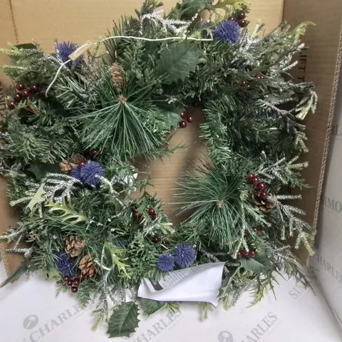 BLUE THISTLE PRE LIT WREATH