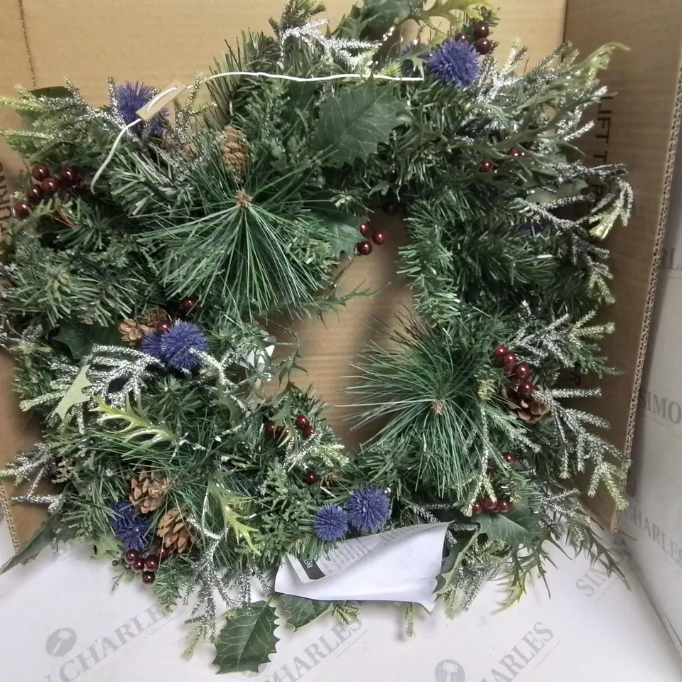 BLUE THISTLE PRE LIT WREATH 