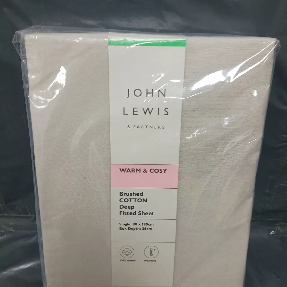 JOHN LEWIS WARM & COSY BRUSHED COTTON DEEP FITTED SHEET - SINGLE