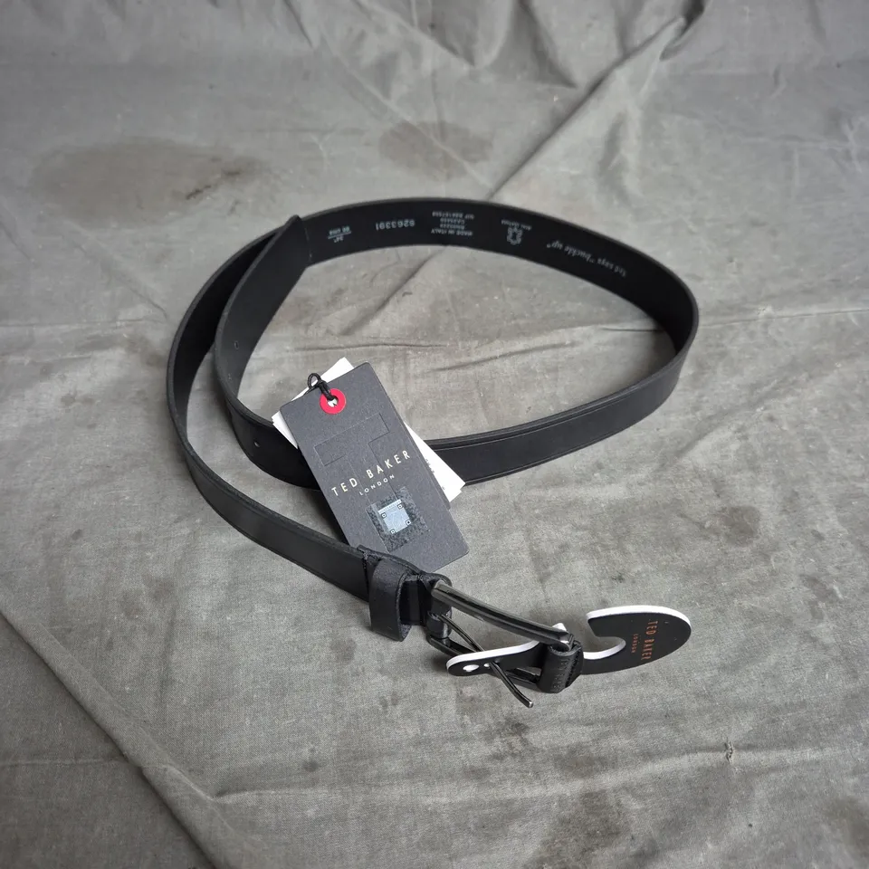 TED BAKER LONDON EMBOSSED LEATHER BELT – BLACK, SIZE 34