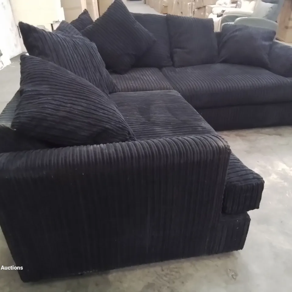 QUALITY DESIGNER AJO 2-PIECE CORNER SOFA - BLACK CORDUROY FABRIC 